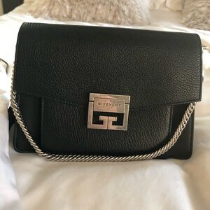 Givenchy Black Leather Crossbody with Silver Chain NEW